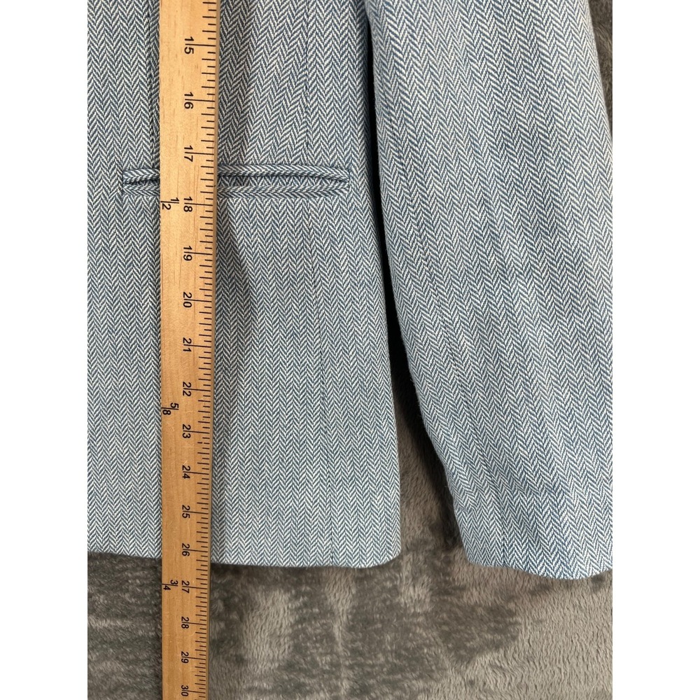 J.CREW Blazer Womens 10 Blue 1-Button Herringbone Linen Blend Career Preppy Ivy - Picture 3 of 11